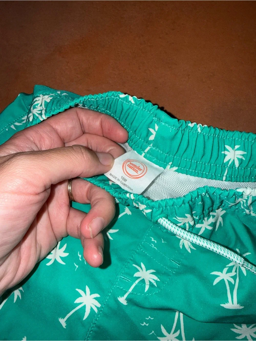 wonder nation Teal Swim Trunks with White Palm Print